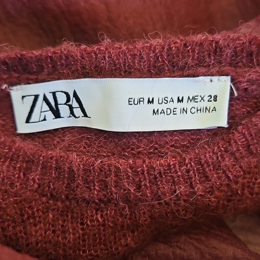 ZARA Dark Purple Alpaca Wool Lined Long Sleeve Organza Festival Crop Top - Picture 8 of 11